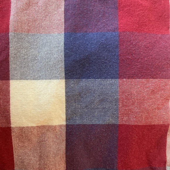 J Crew size medium burgundy, blue & white plaid longlseeve button up - Picture 3 of 4